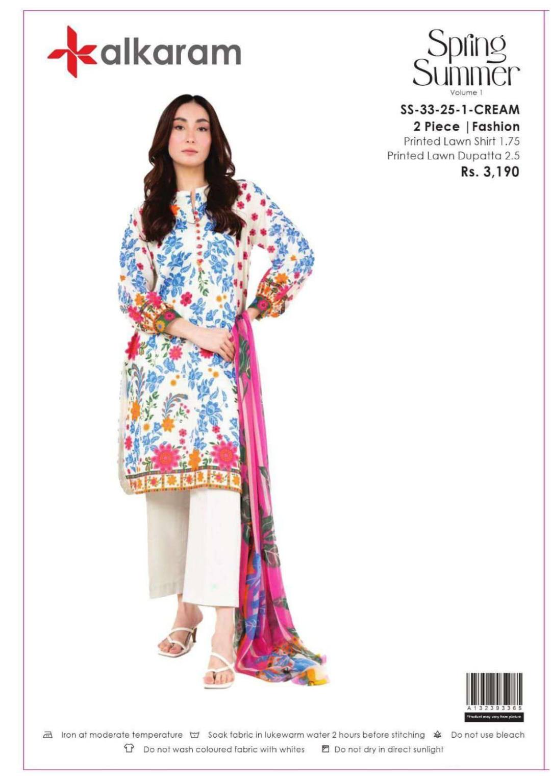 Alkaram Lawn Shirt Dupatta – 2PC SS-33-25-1-CREAM