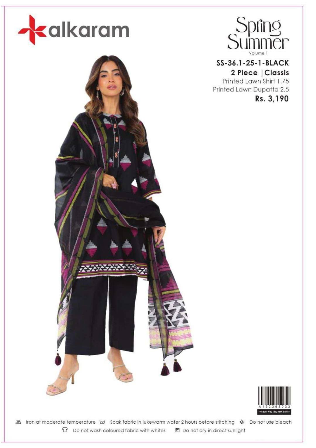 Alkaram Lawn Shirt Dupatta – 2PC SS-36.1-25-1-BLACK