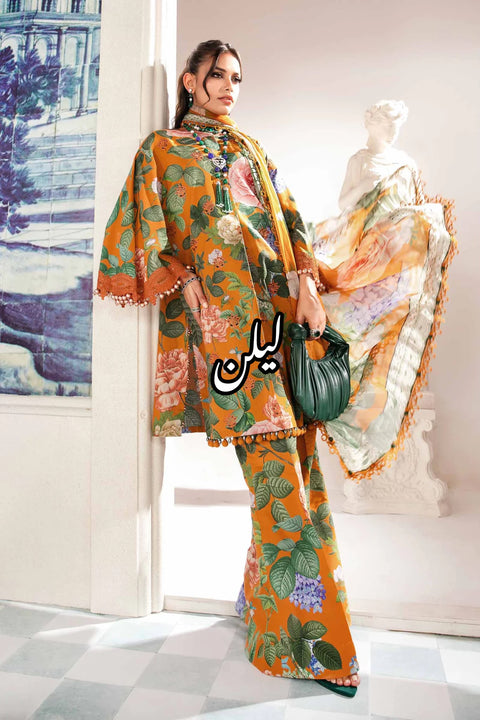Maria B M Print Lelan Allover 3 pcs  LelanMPT-2210-B orrange