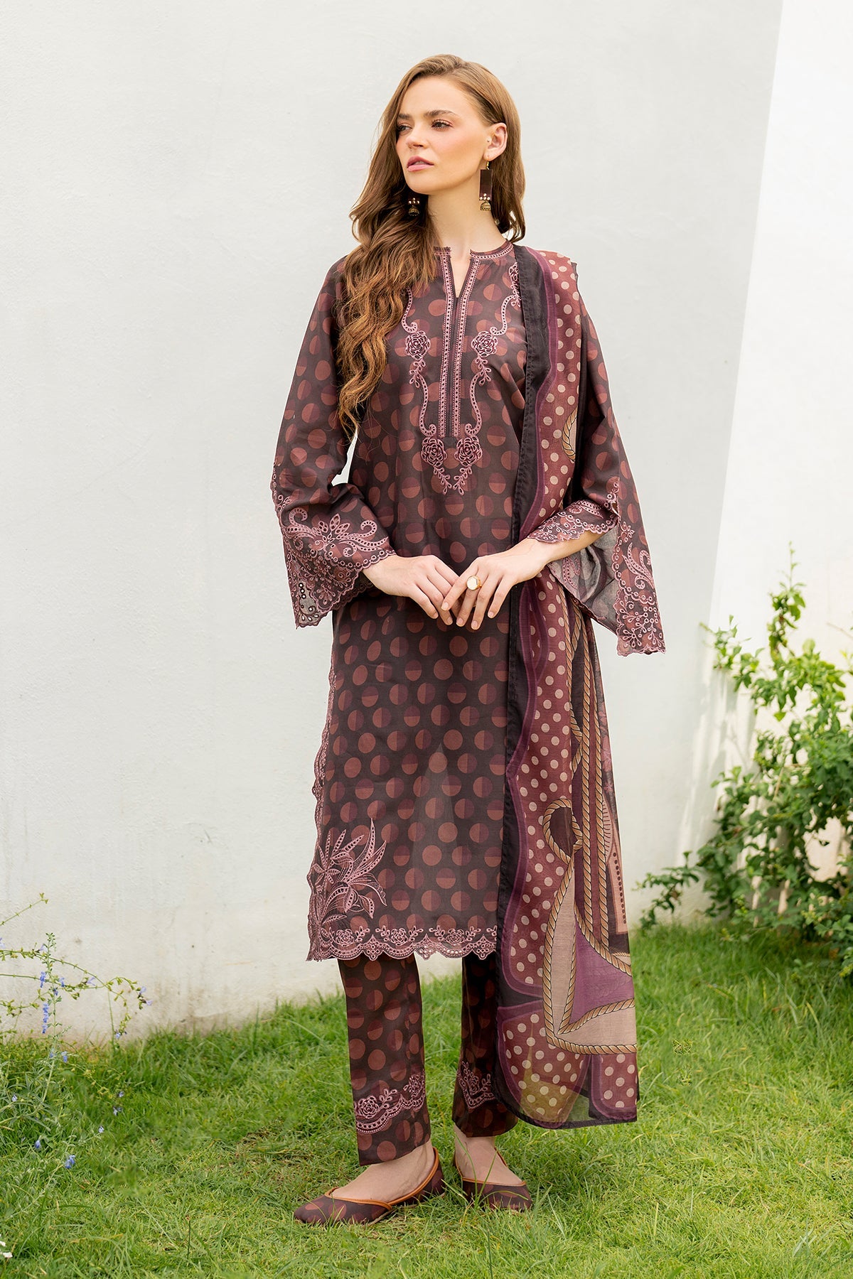 Baroque 3pcs Printed  Unstitched Lawn With Crinkel Dupatta UF-4215