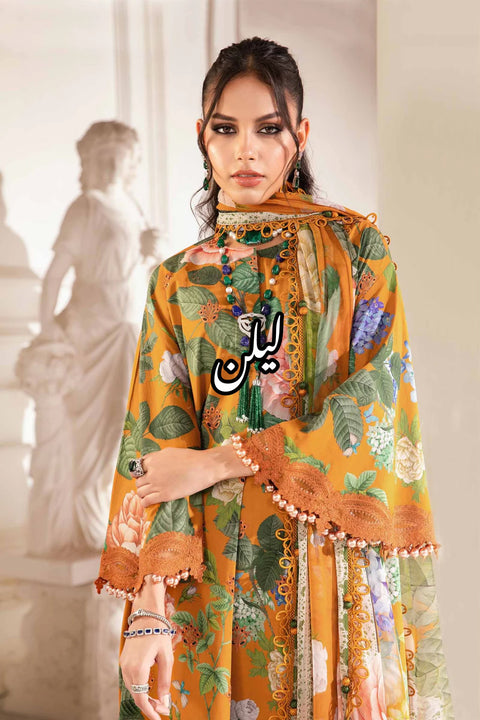 Maria B M Print Lelan Allover 3 pcs  LelanMPT-2210-B orrange