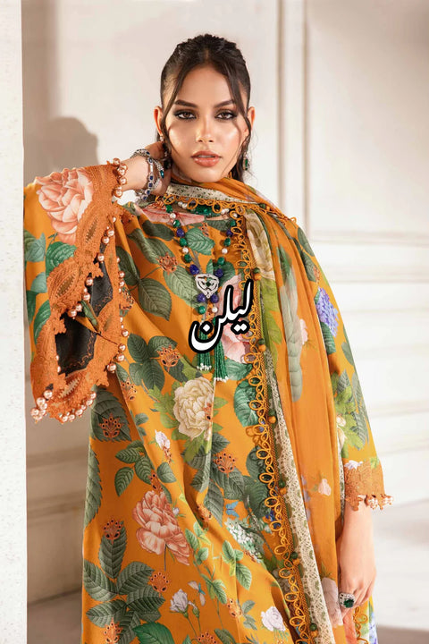 Maria B M Print Lelan Allover 3 pcs  LelanMPT-2210-B orrange