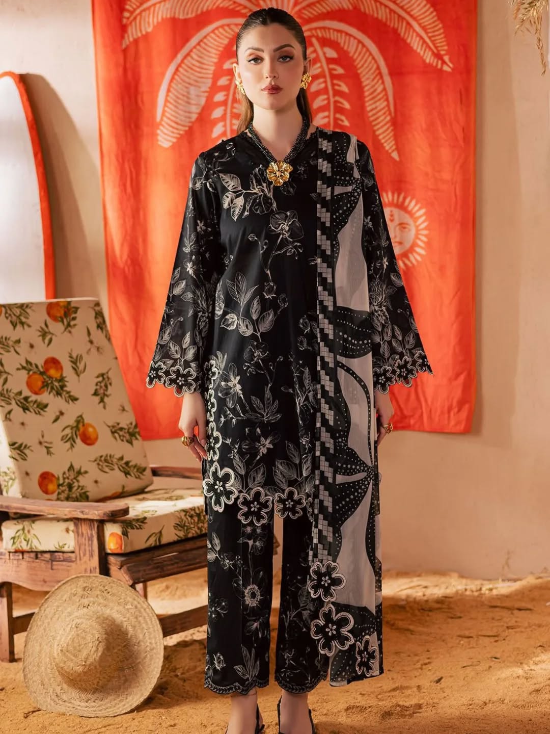 Maria B 3 Piece Unstitched Heavy Embroidered Lawn Replica Suit | MPT-2645