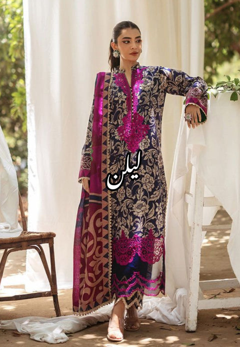 Zainab Chottani Print Lelan Allover 3 pcs لیلن سوٹ D7 TAHIRA