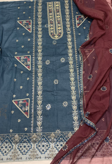 Isbah Noor Unstitched Lawn Embroidered 3Pc
