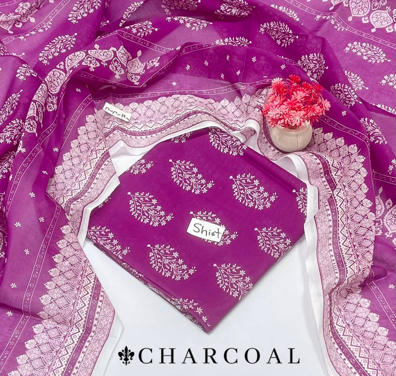 Charcoal Lawn 2pcs Shirt With Voil Dupatta 001548