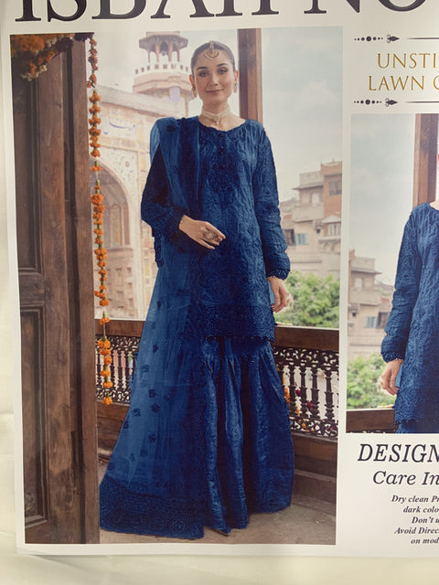 Isbah Noor Unstitched Lawn Embroidered Blue