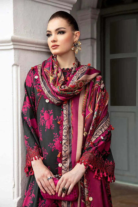 Maria B M Print Lawn Unstitched Printed Trouser With Chiffon Dupatta 3Pc (redblack-9B)