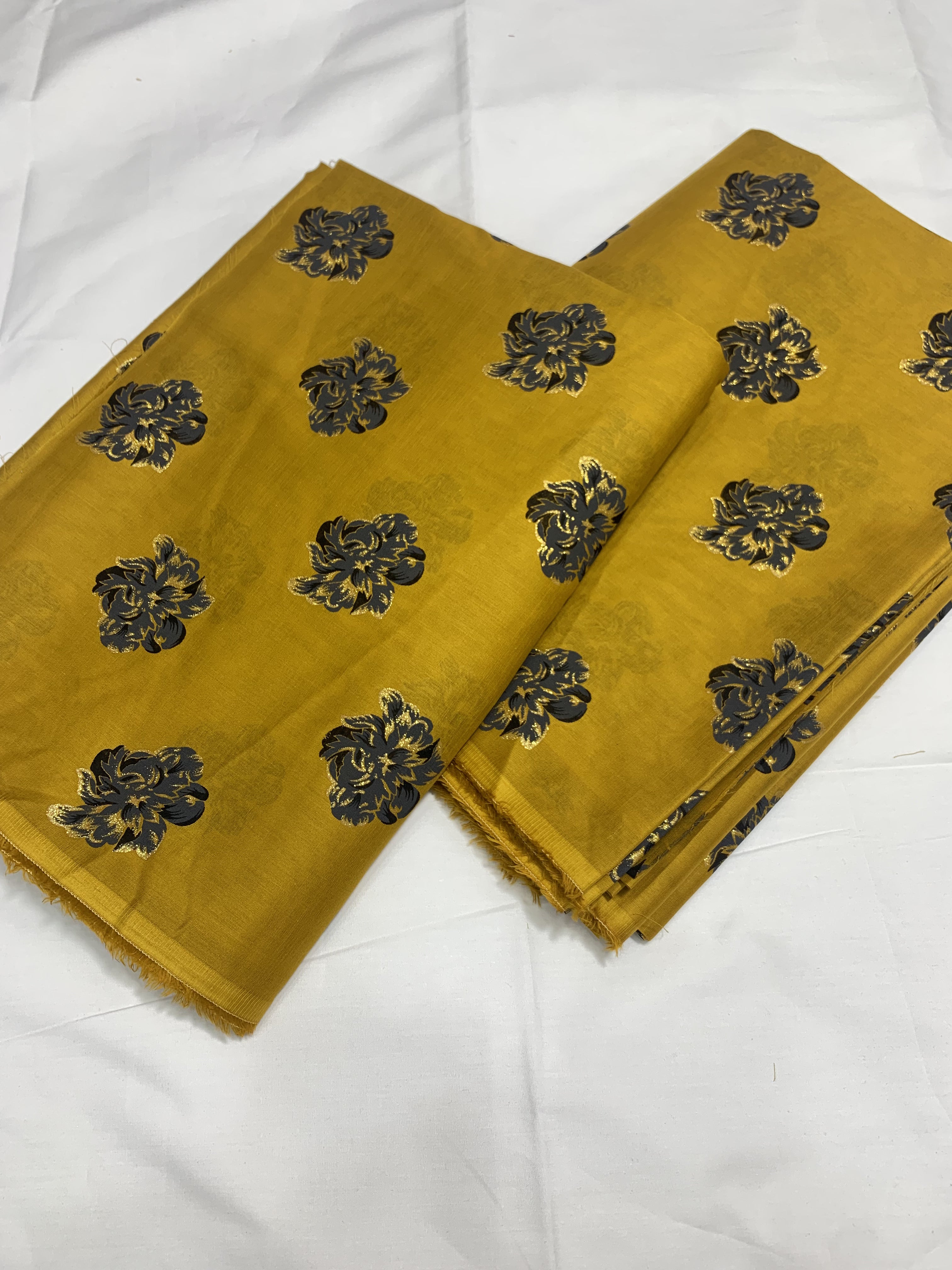 Imported Hand Paint Work All-over 2Pc Lawn Block Printed petal-yellow