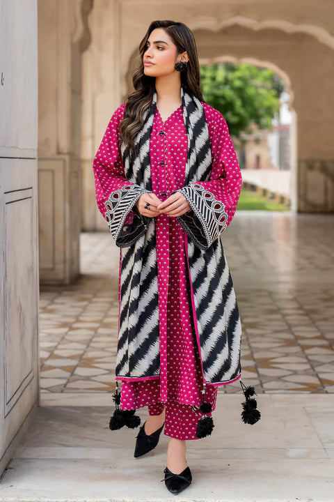 Baroque Printed 3pc Lawn With Chiffon Dupatta  UF-738