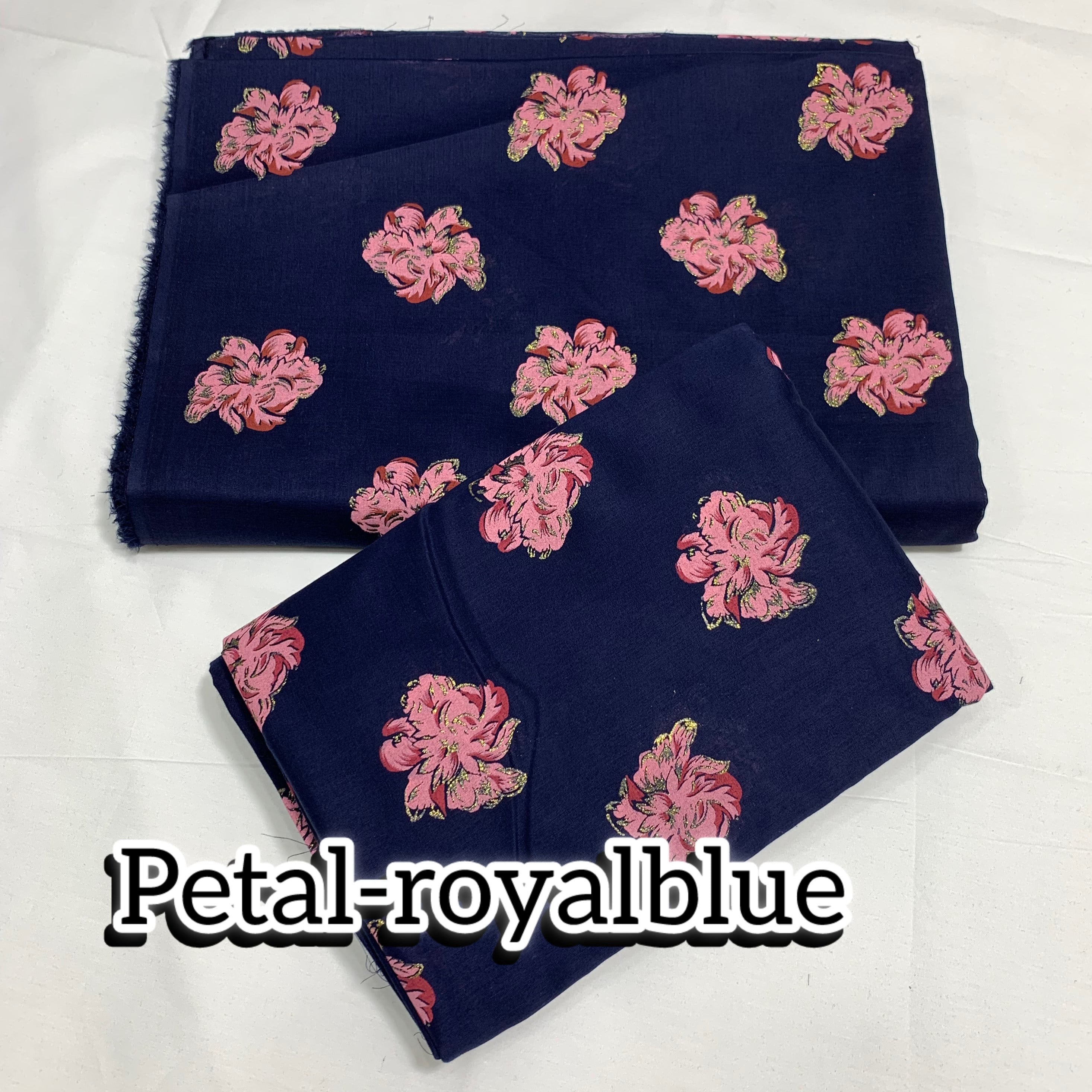 Imported Hand Paint Work All-over 2Pc Lawn Block Printed petal-royalblue