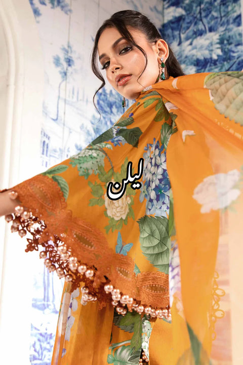 Maria B M Print Lelan Allover 3 pcs  LelanMPT-2210-B orrange