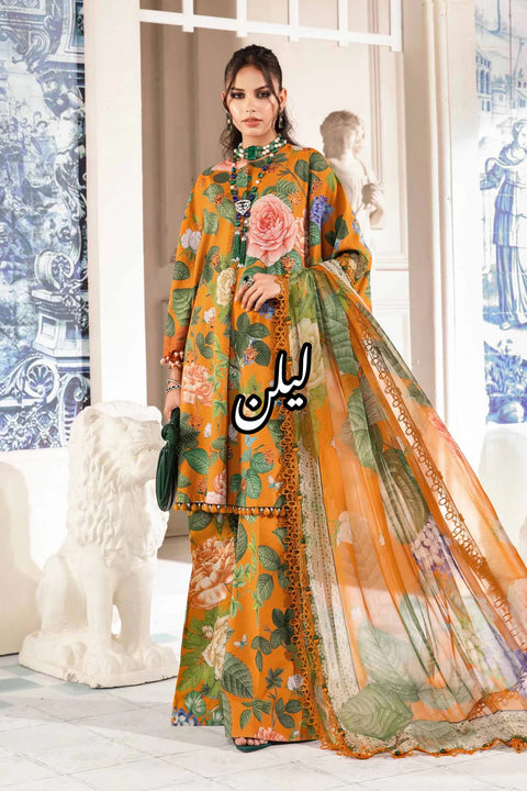 Maria B M Print Lelan Allover 3 pcs  LelanMPT-2210-B orrange