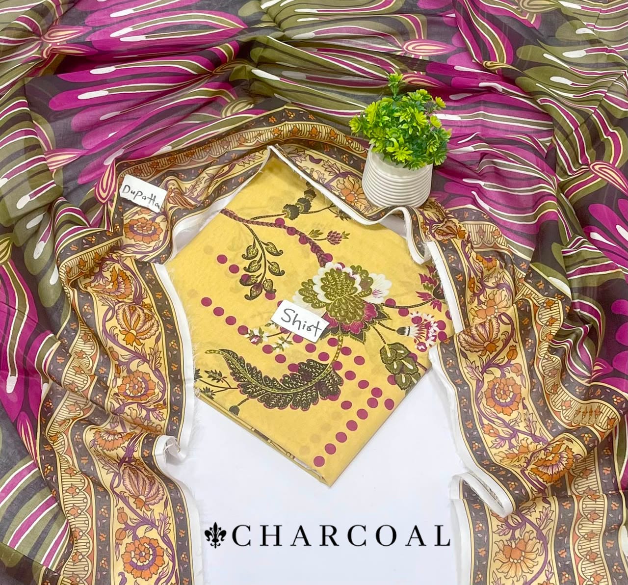 Charcoal Lawn 2pcs Shirt With Voil Dupatta 001553