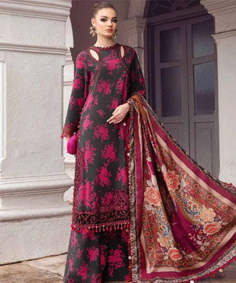 Maria B M Print Lawn Unstitched Printed Trouser With Chiffon Dupatta 3Pc (redblack-9B)