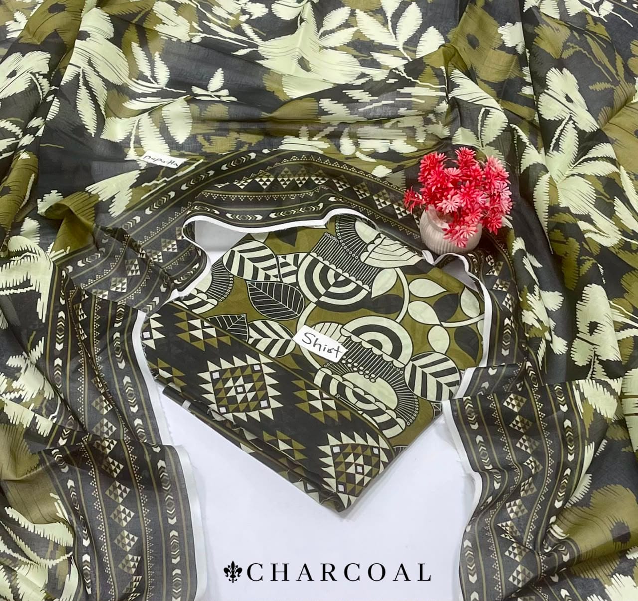 Charcoal Lawn 2pcs Shirt With Voil Dupatta 001549