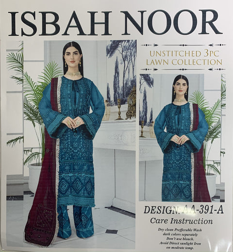 Isbah Noor Unstitched Lawn Embroidered 3Pc