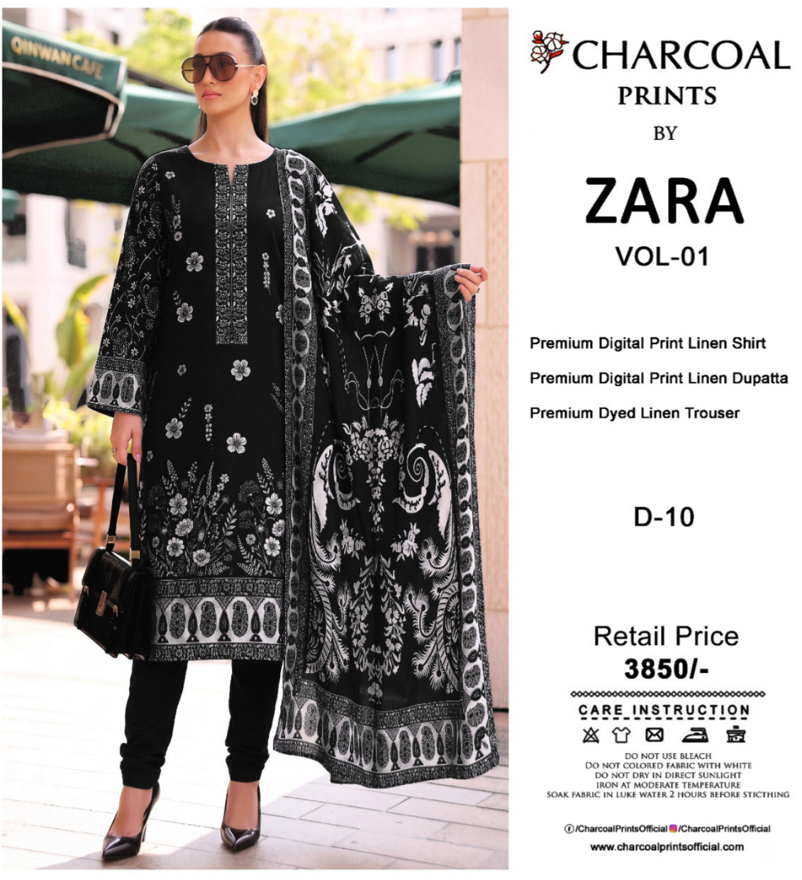 Charcoal Original Lelan 3PC Printed With Dyed Trouser 001916