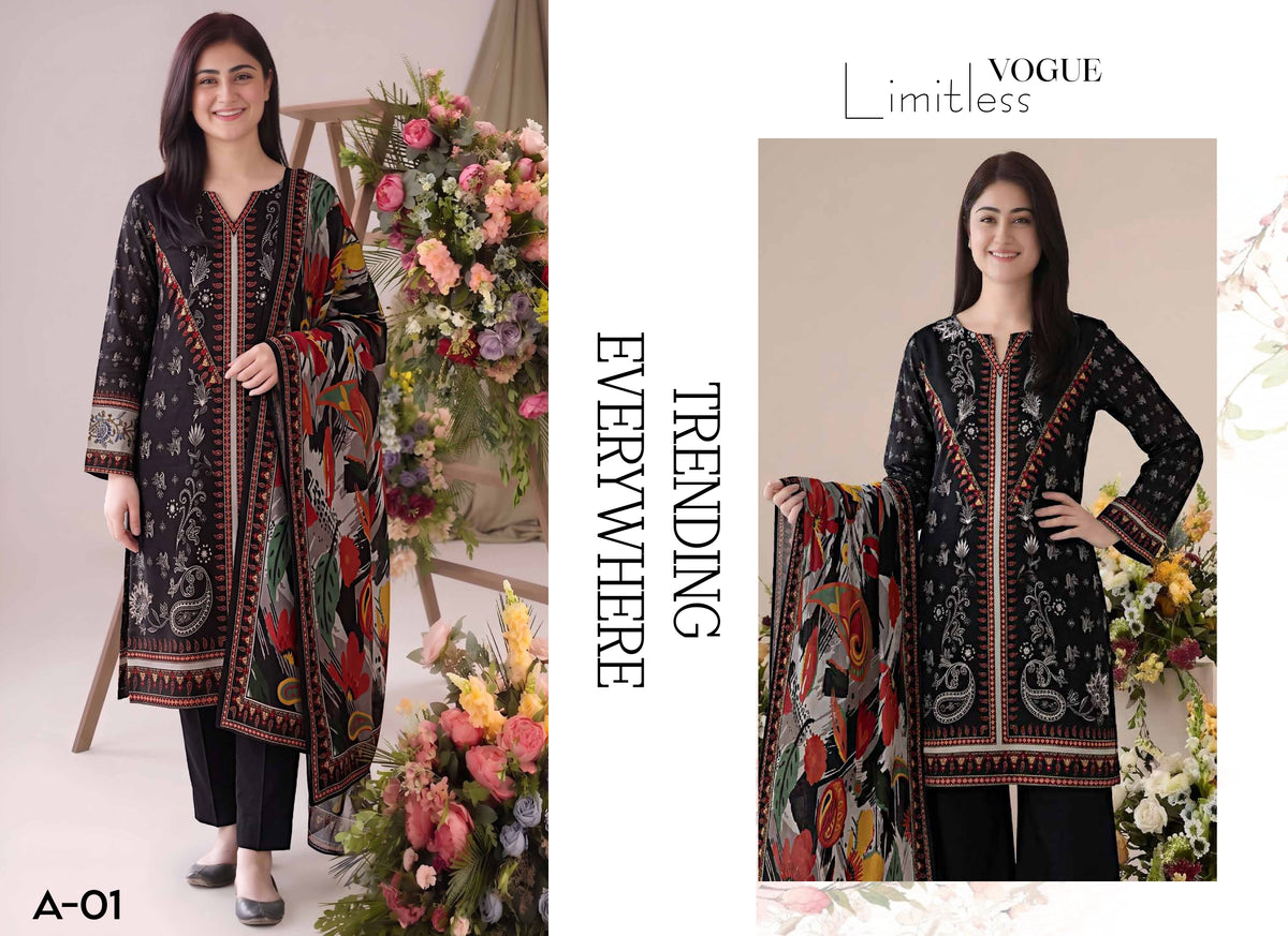 Afsana By Khushi Digital Printed Lelan 3pcs With Dyed Trouser 001950