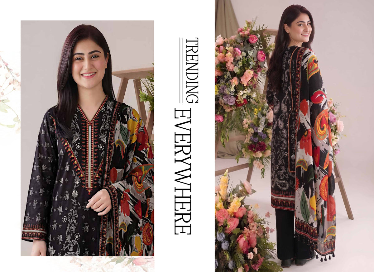 Afsana By Khushi Digital Printed Lelan 3pcs With Dyed Trouser 001950