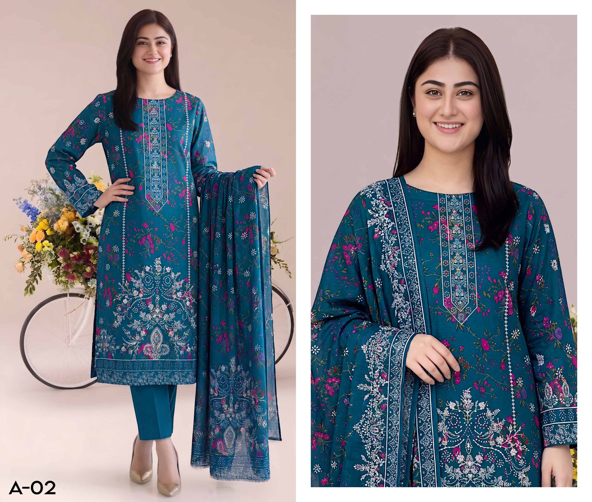Afsana By Khushi Digital Printed Lelan 3pcs With Dyed Trouser 001951