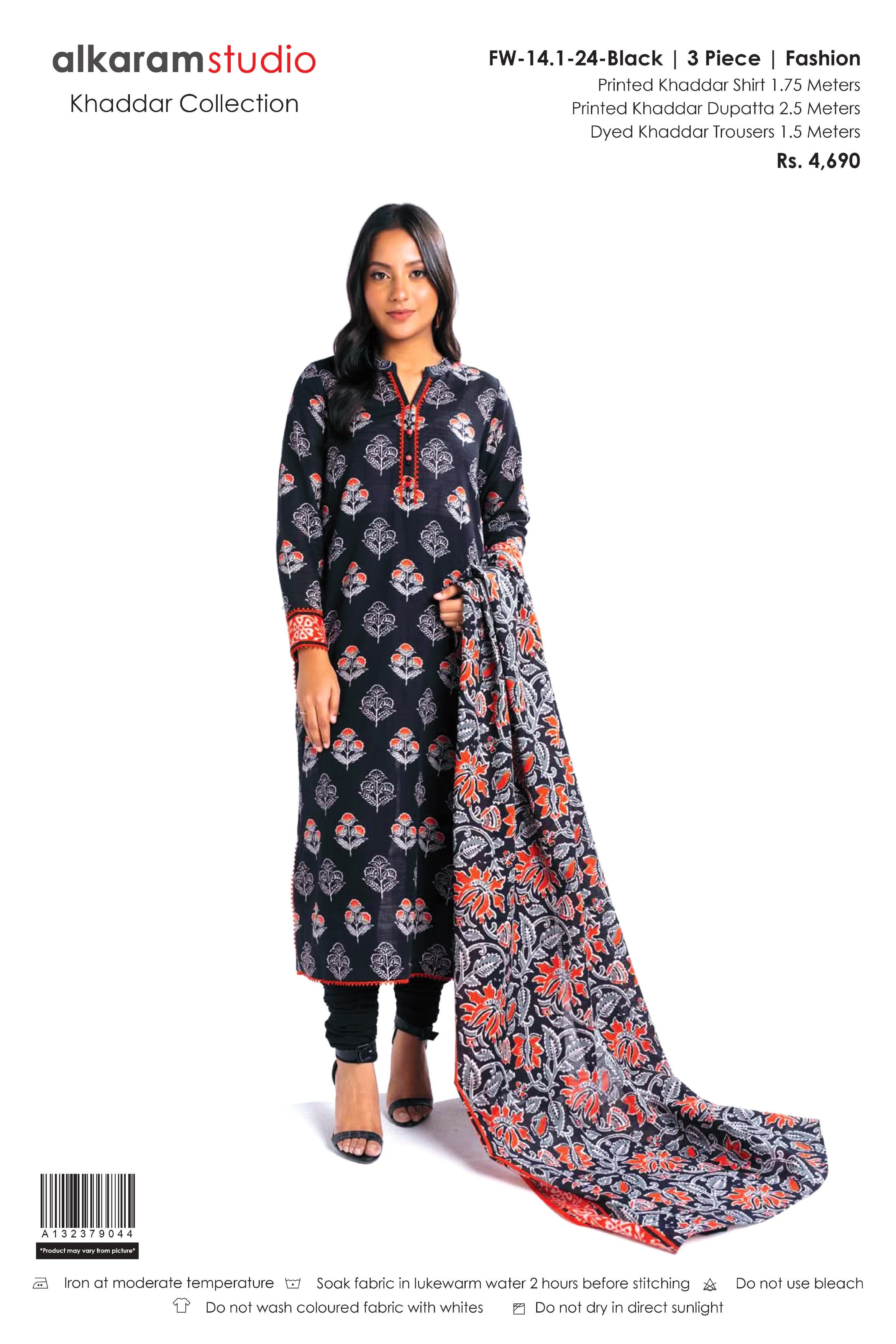 Alkaram 3-Piece Unstitched Khaddar Suit – Premium Winter Collection FW-14.1-24-Black