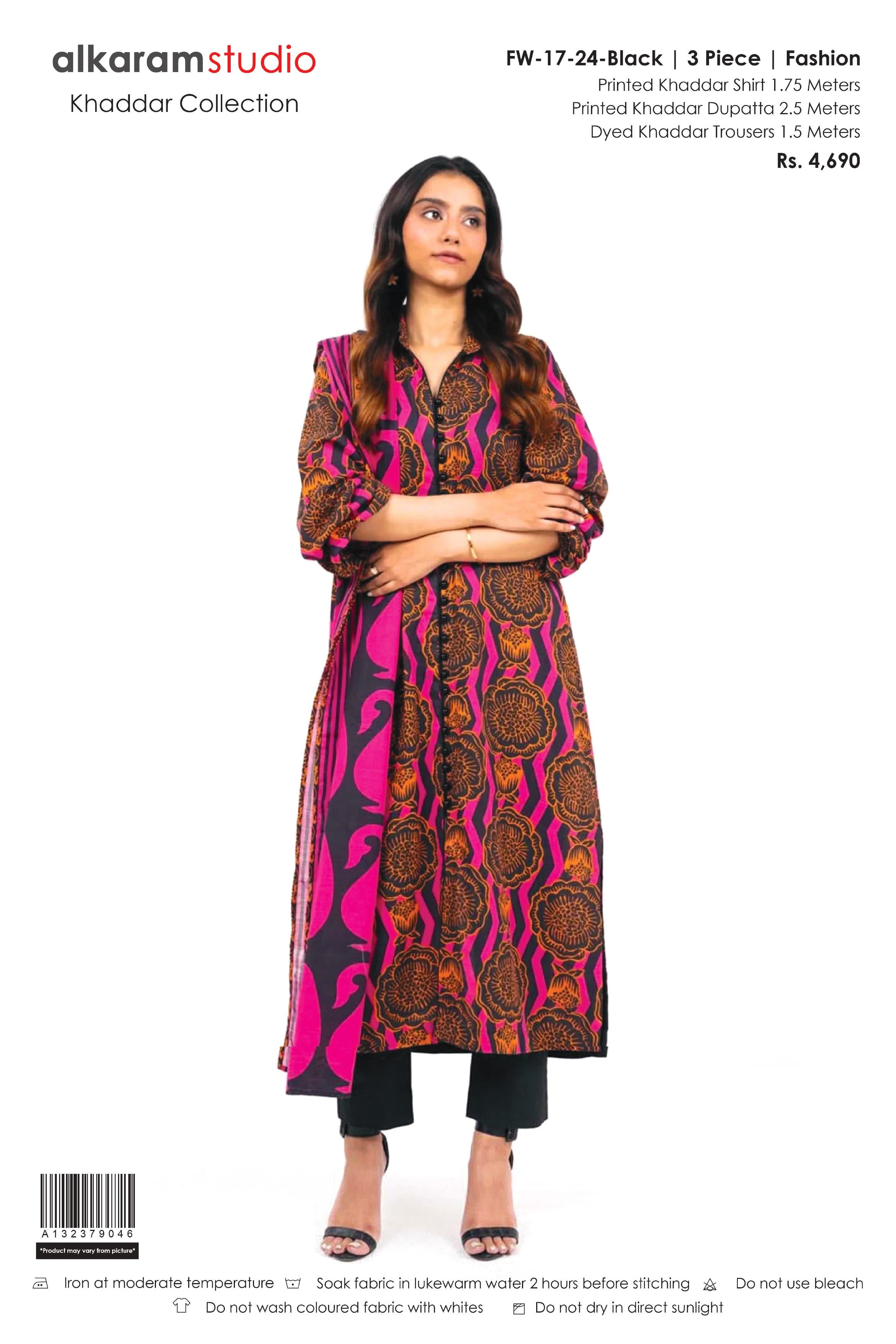 Alkaram 3-Piece Unstitched Khaddar Suit – Premium Winter Collection FW-17-24-Black