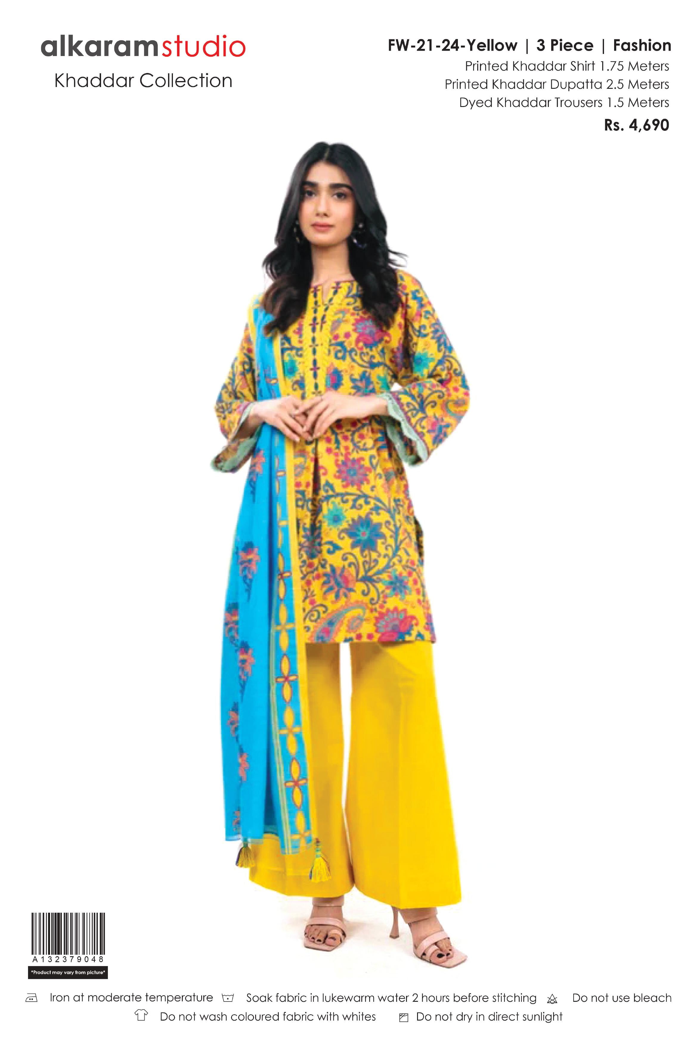 Alkaram 3-Piece Unstitched Khaddar Suit – Premium Winter Collection FW-21-24-YellowBlue