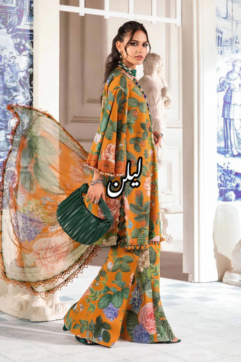 Maria B M Print Lelan Allover 3 pcs  LelanMPT-2210-B orrange