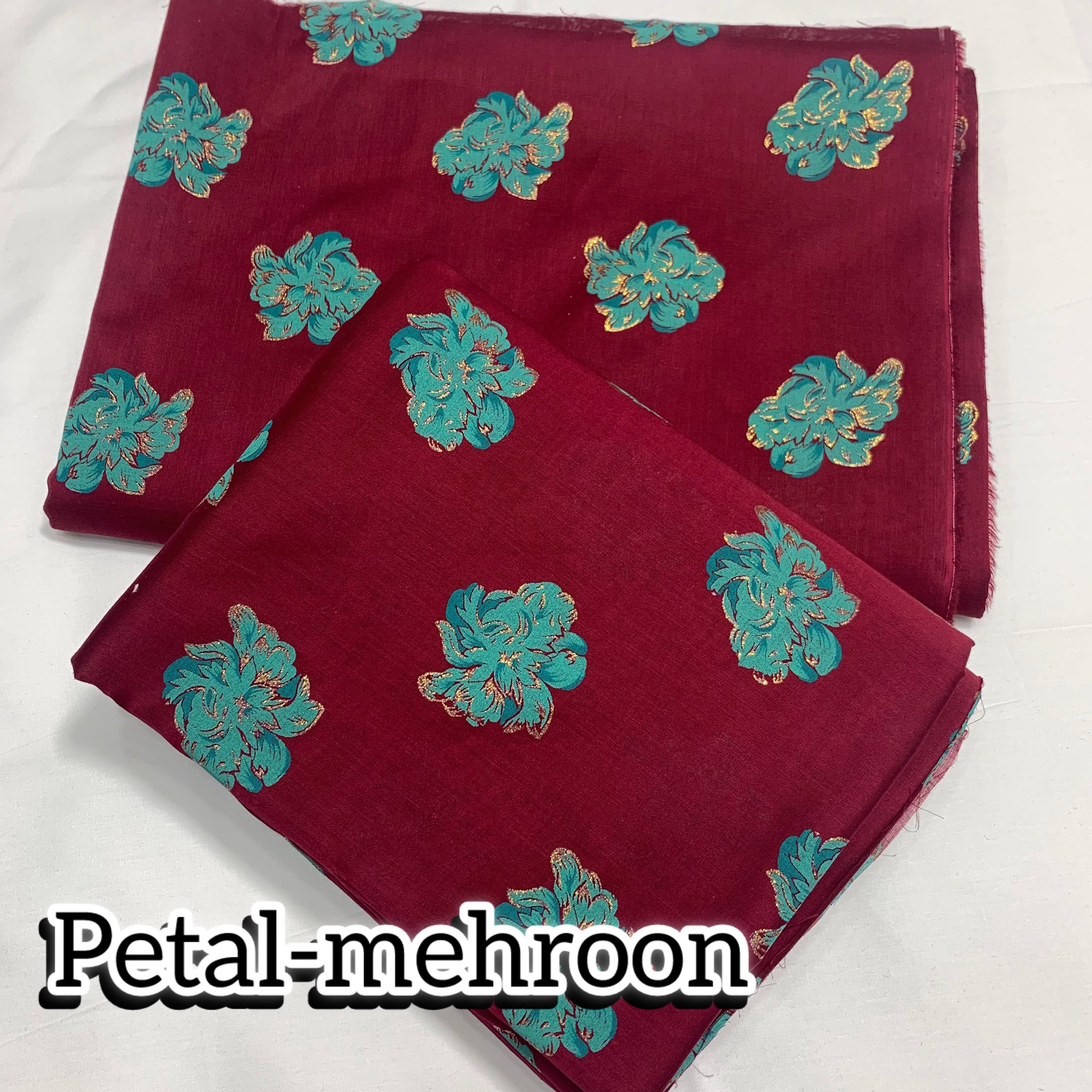 Imported Hand Paint Work All-over 2Pc Lawn Block Printed petal-mehroon