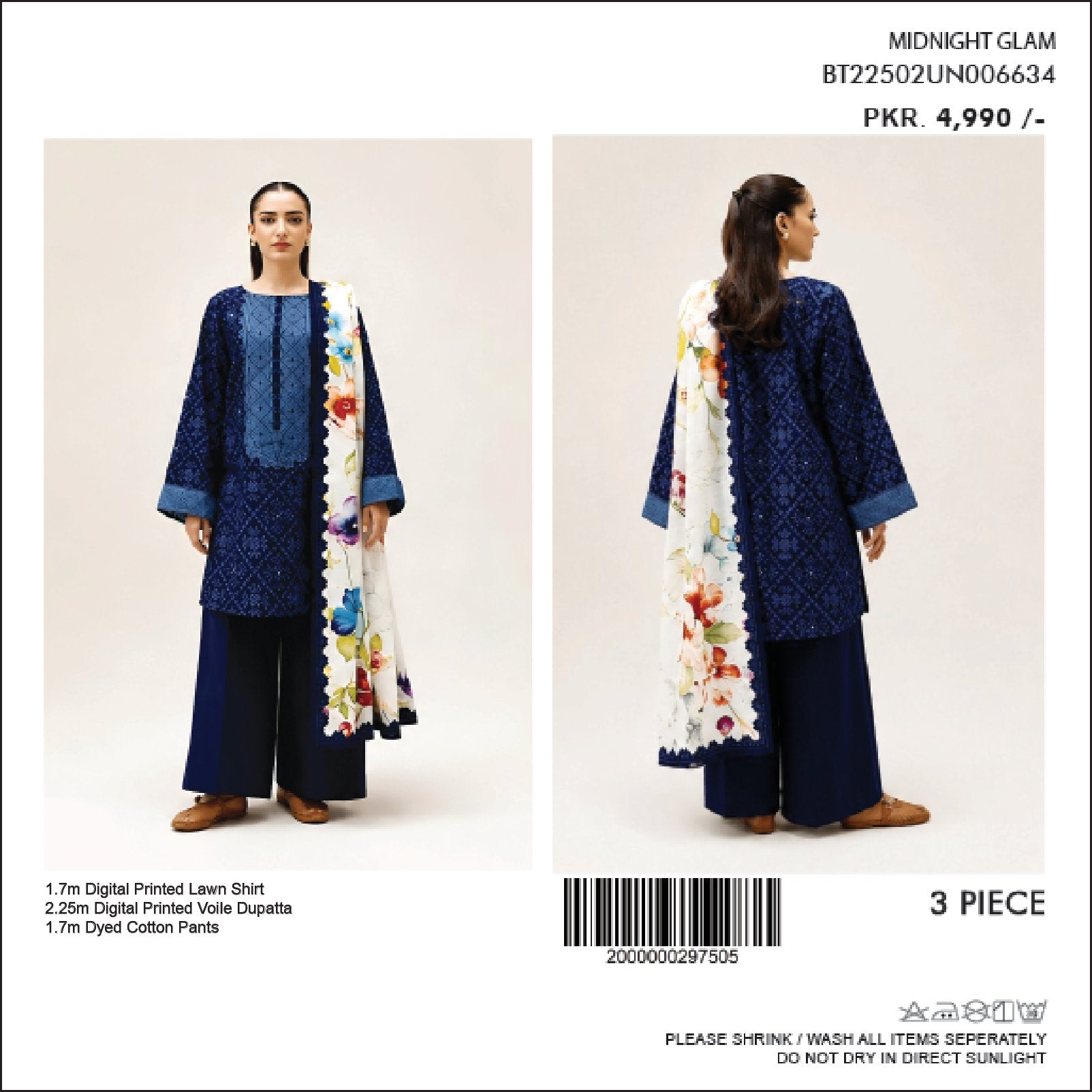 BeechTree Printed Lawn 3PC With Voil Dupatta 001746