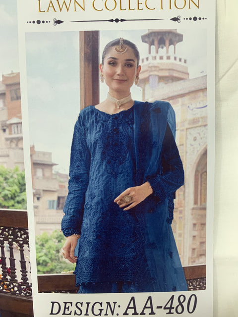 Isbah Noor Unstitched Lawn Embroidered Blue