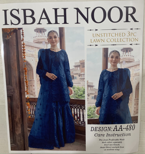 Isbah Noor Unstitched Lawn Embroidered Blue