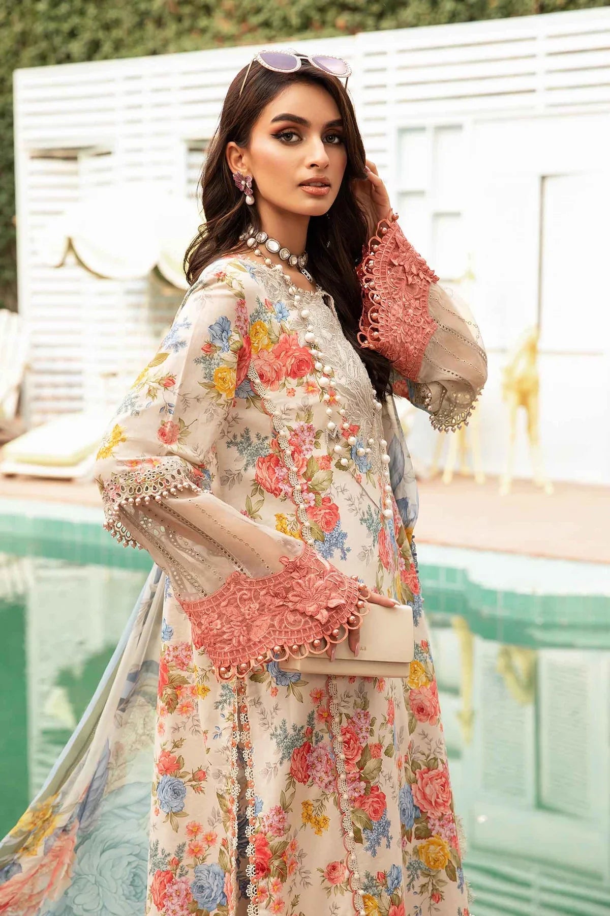 Maria B 3Pcs Unstitched Embroidered Lawn With Crinkel Dupatta | MPT-2204-A