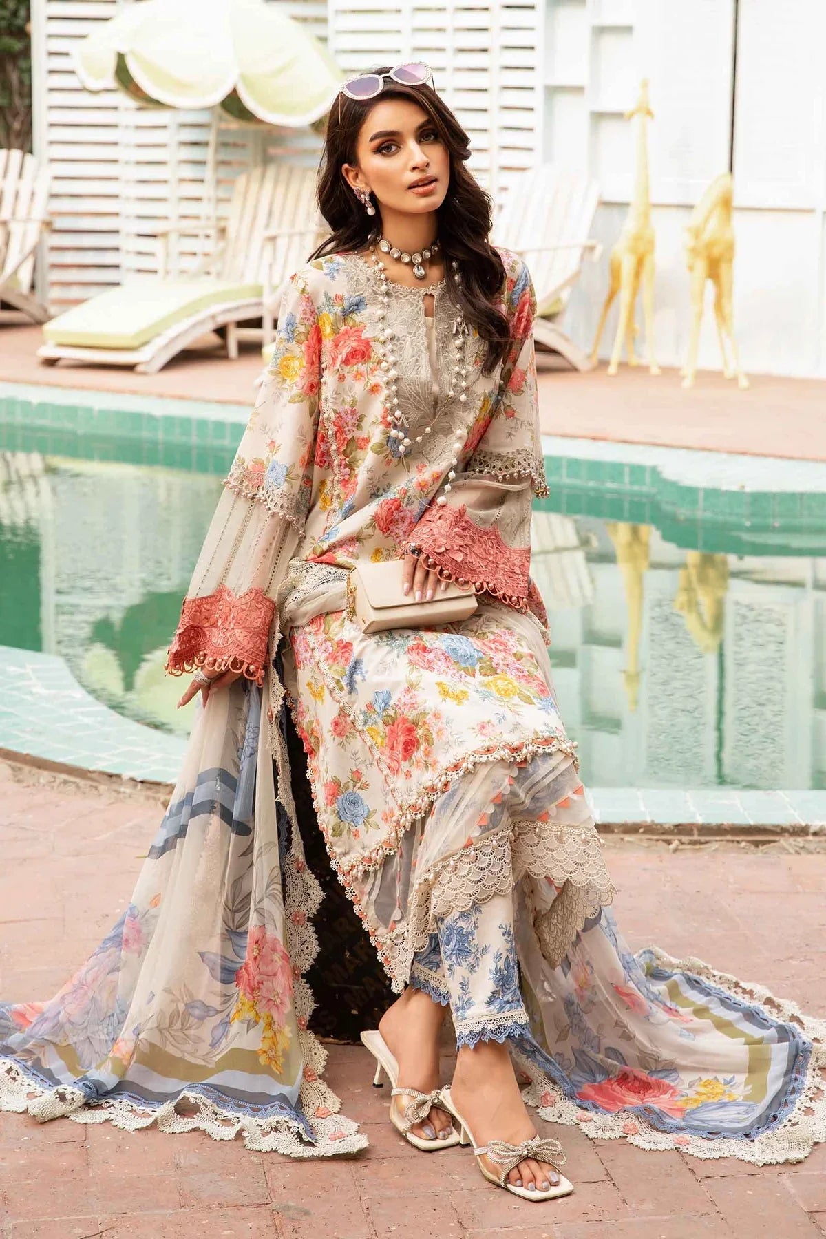 Maria B 3Pcs Unstitched Embroidered Lawn With Crinkel Dupatta | MPT-2204-A