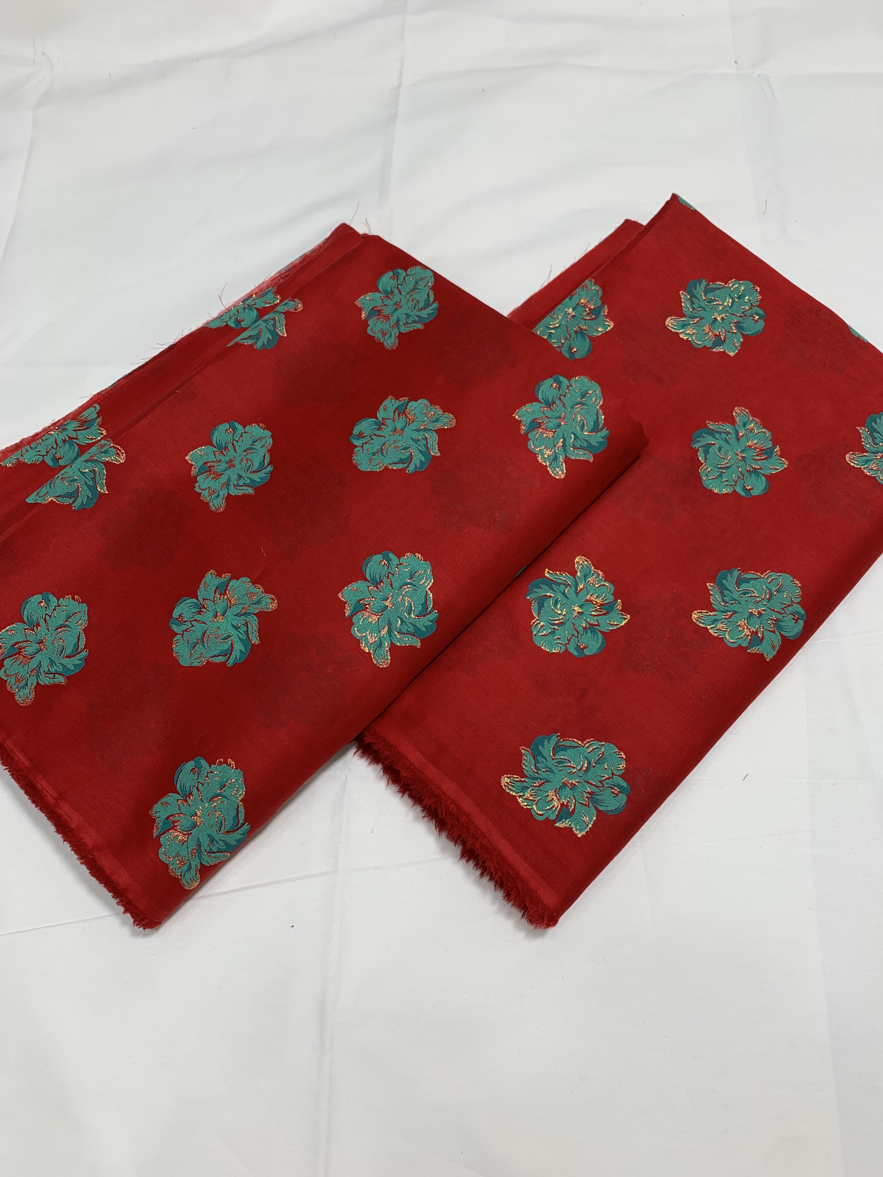 Imported Hand Paint Work All-over 2Pc Lawn Block Printed petal-red