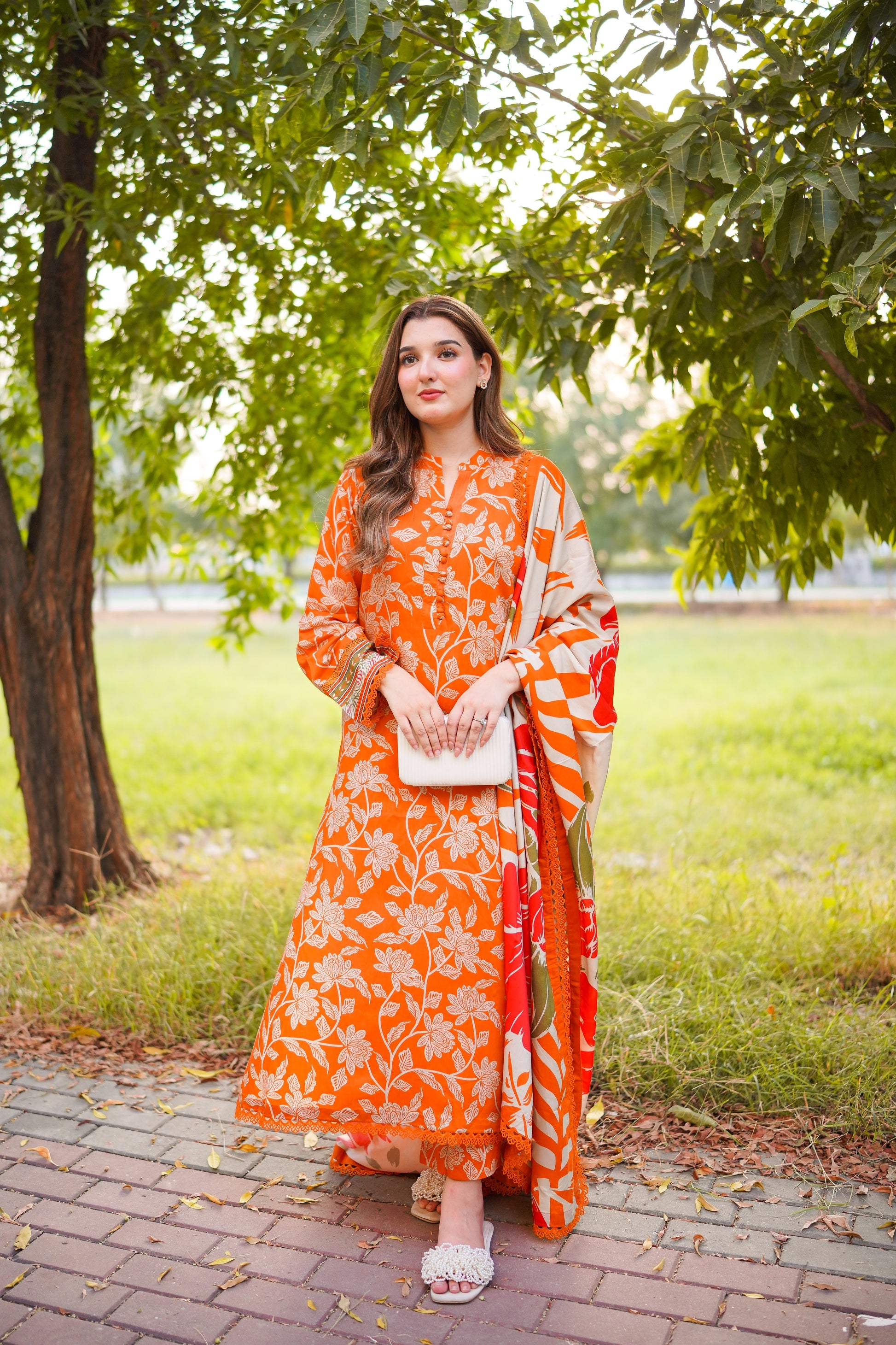 Aneela Hit Lailac Embroidered 3Pcs Suit | Aneela-Orange