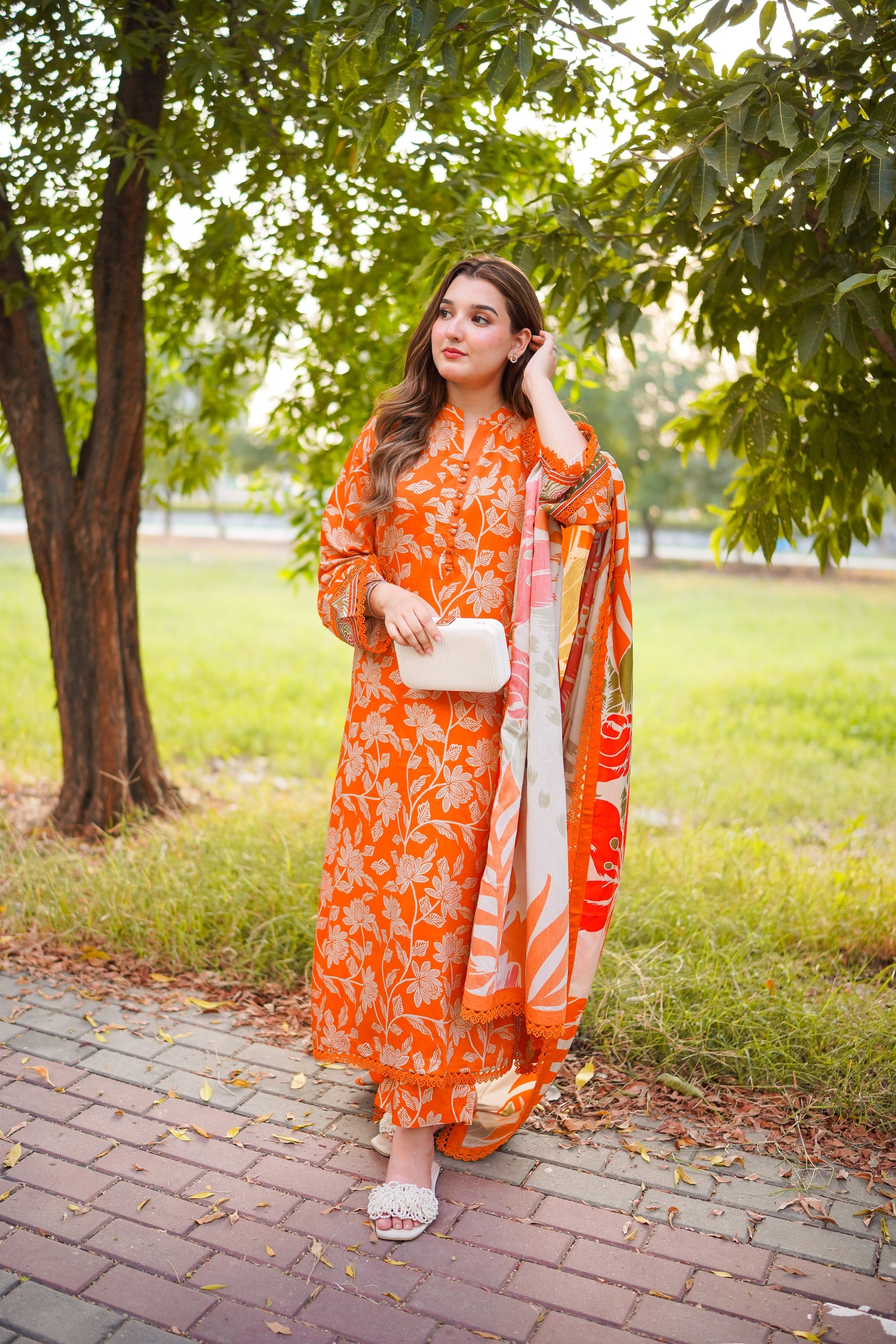 Aneela Hit Lailac Embroidered 3Pcs Suit | Aneela-Orange