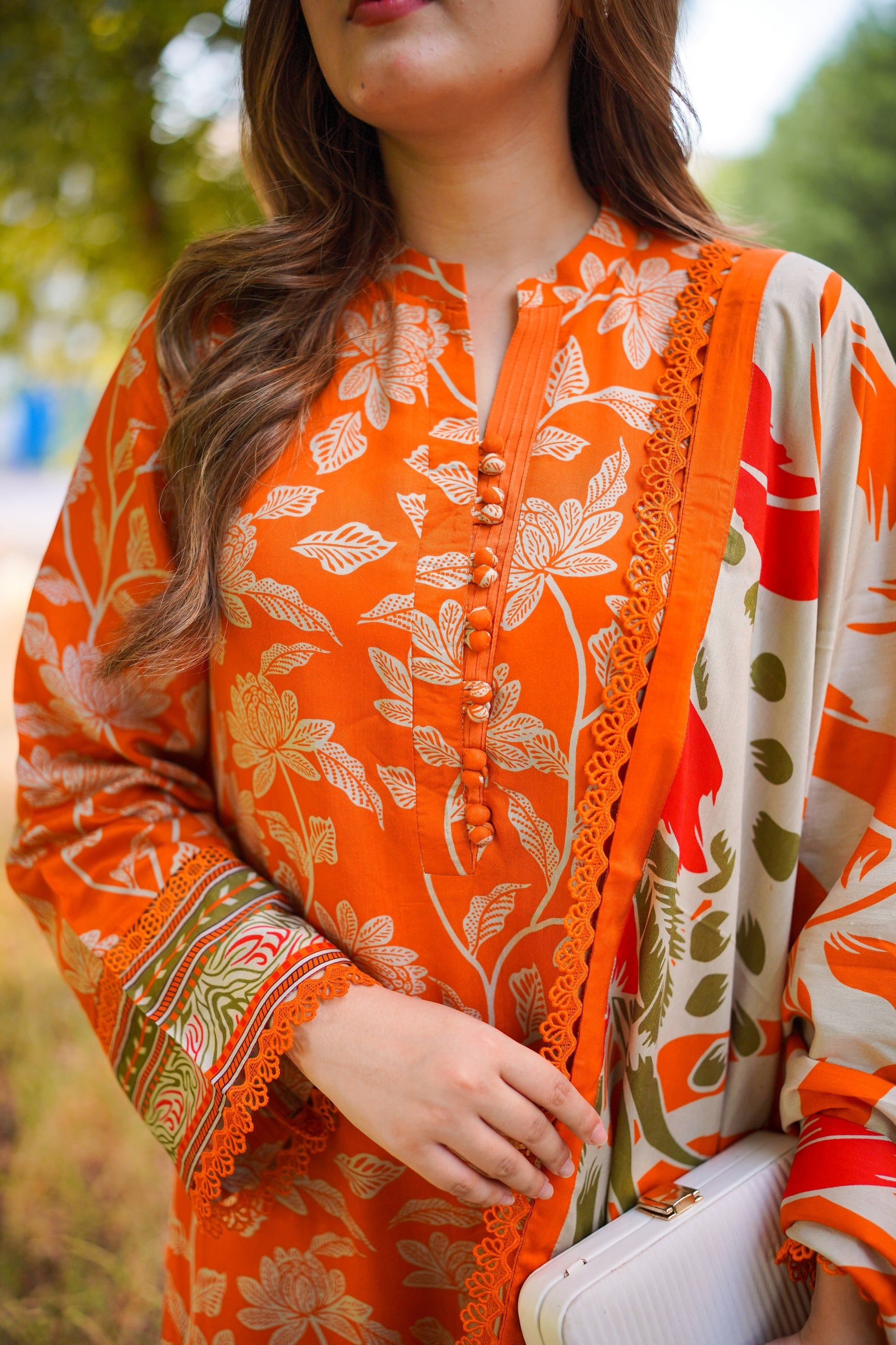 Aneela Hit Lailac Embroidered 3Pcs Suit | Aneela-Orange