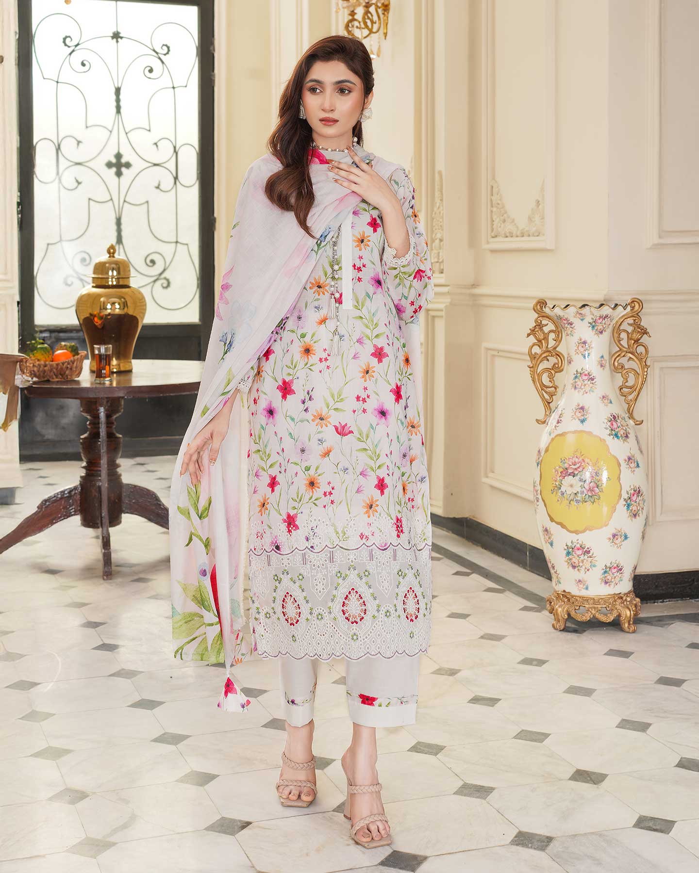Aneela's 3 Piece Unstitched Heavy Embroidered Lawn Replica Suit | E-11R