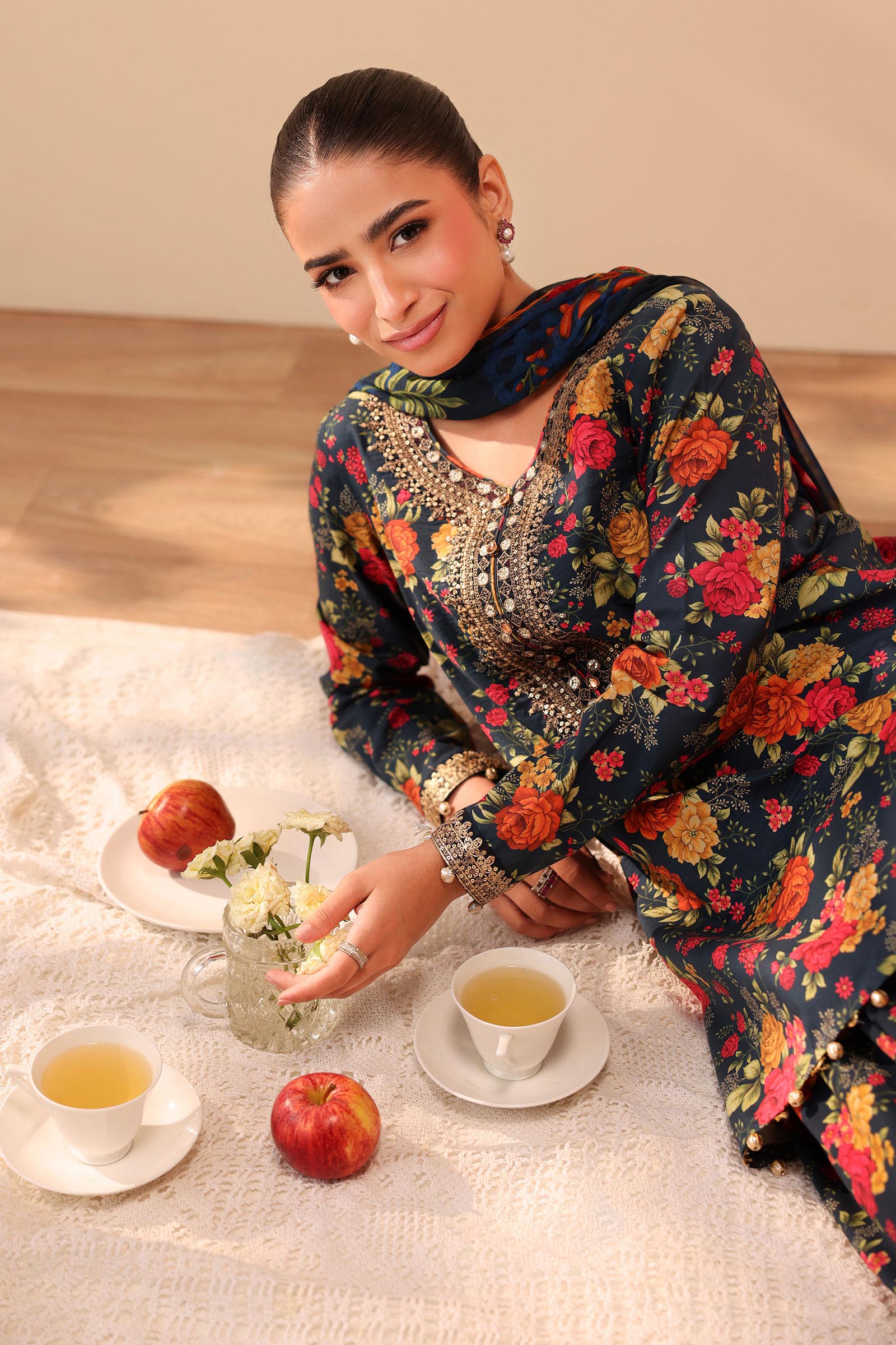 Maria B M Prints Embroidered 3Pcs Suit | DW-PF25-63-Teal