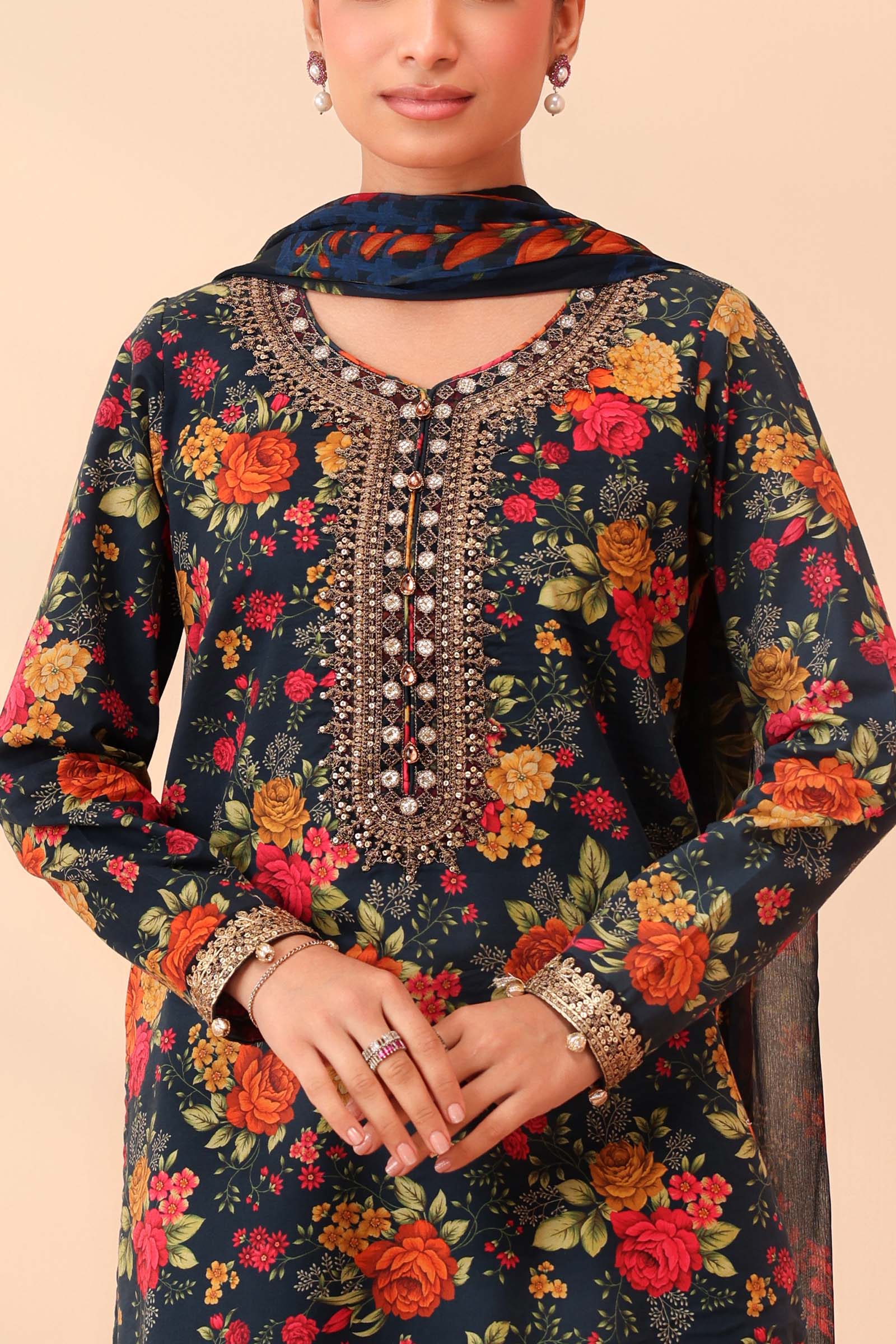 Maria B M Prints Embroidered 3Pcs Suit | DW-PF25-63-Teal