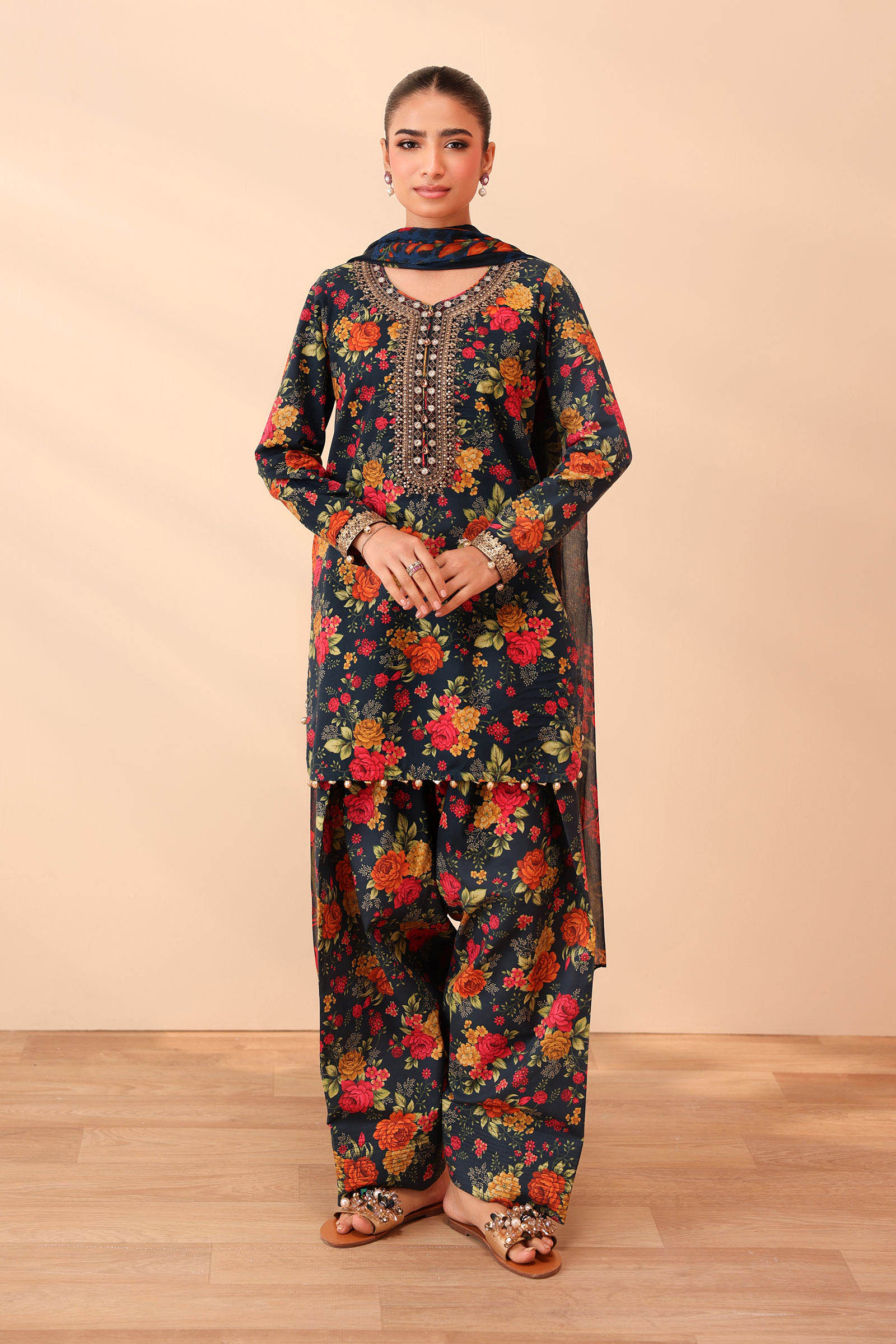 Maria B M Prints Embroidered 3Pcs Suit | DW-PF25-63-Teal