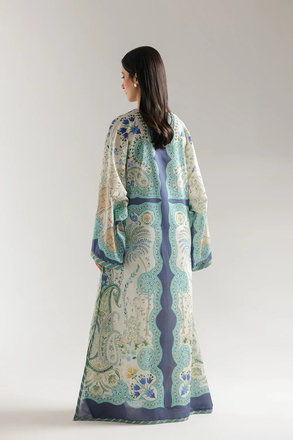 Ethnic Printed Shamos Silk Kaftan 2Pcs Shirt Trouser Unsticthed COCONUT MILK