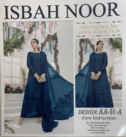 Isbah Noor Unstitched Lawn Embroidered 3Pc