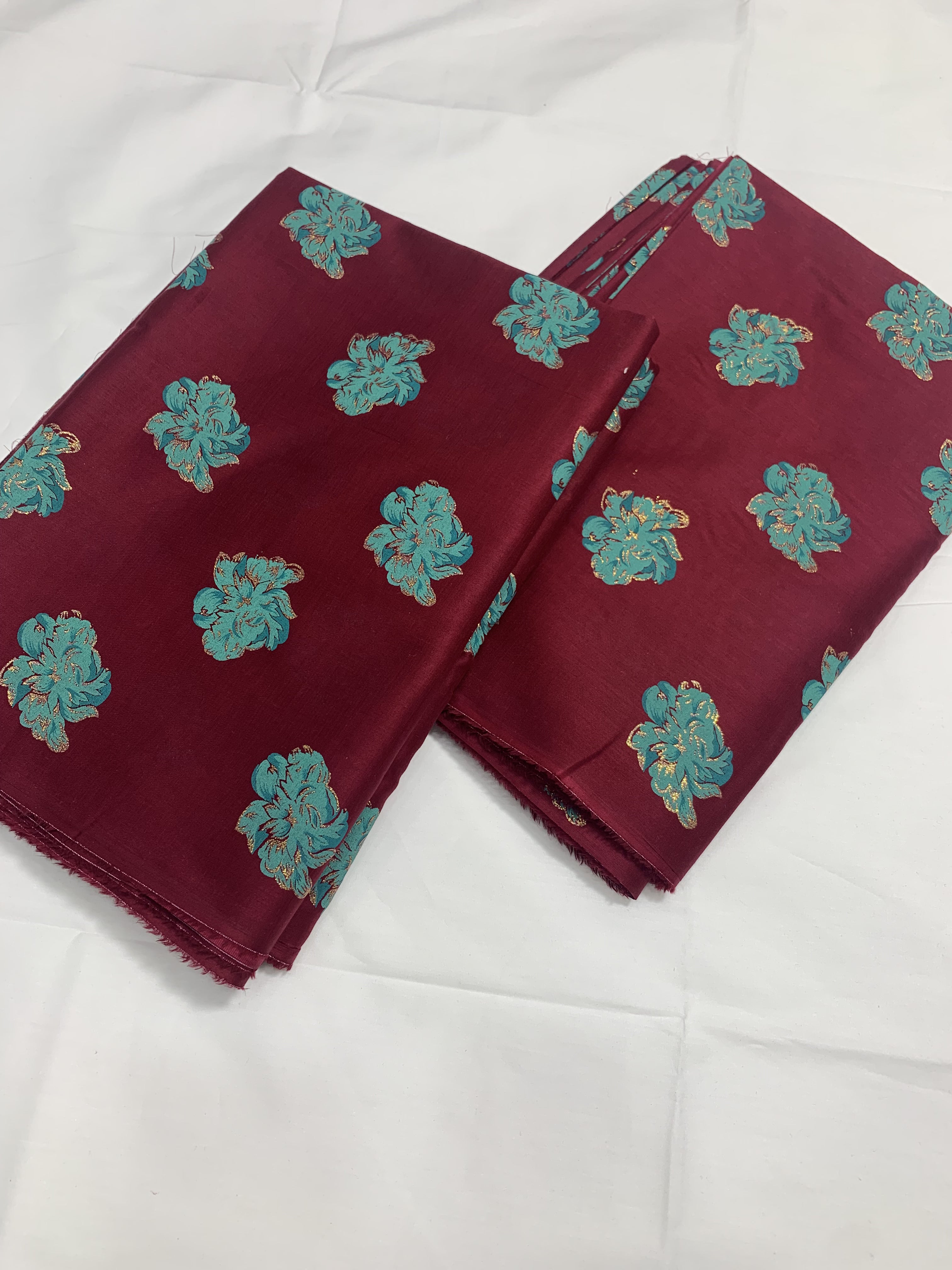 Imported Hand Paint Work All-over 2Pc Lawn Block Printed petal-mehroon
