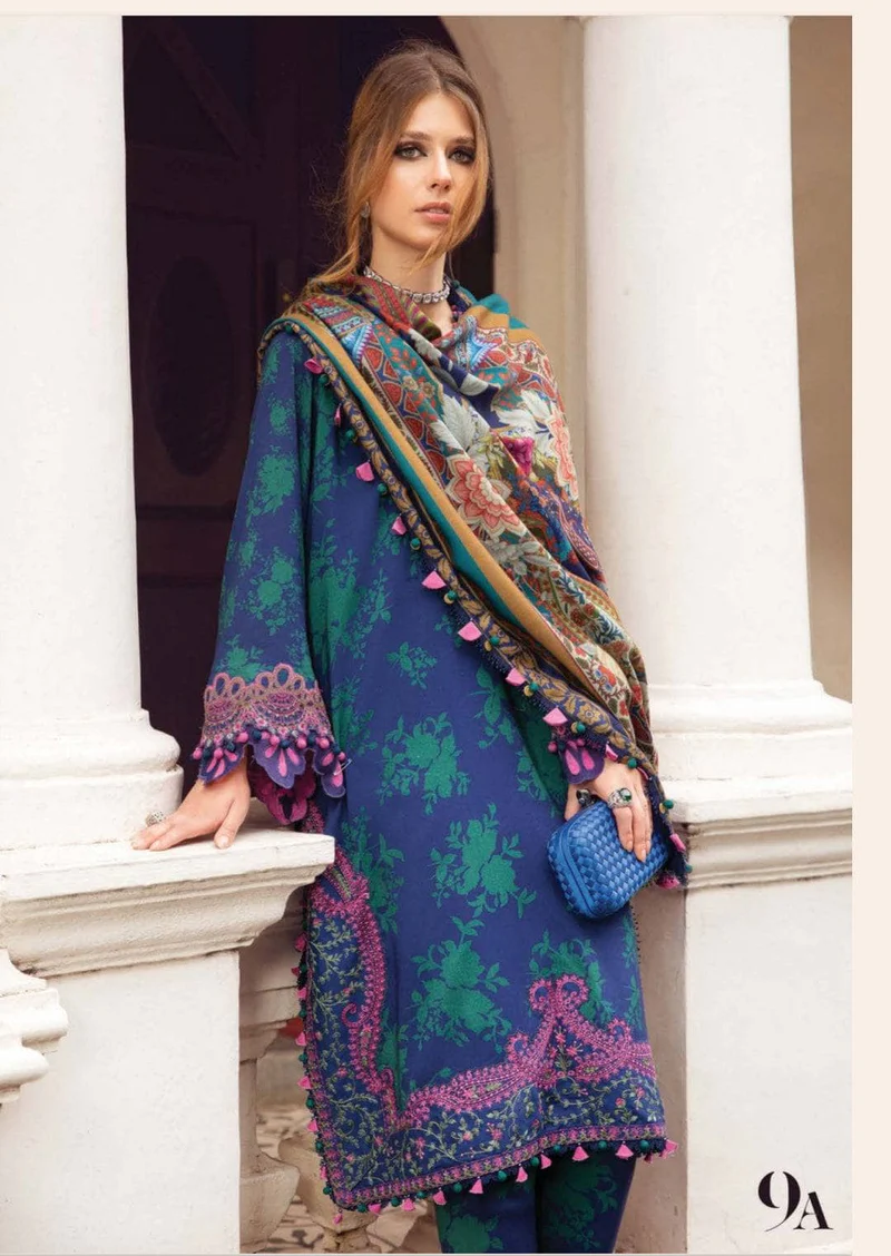 Maria B M Print Lawn Unstitched Printed Trouser With Chiffon Dupatta 3Pc (Green 9A)