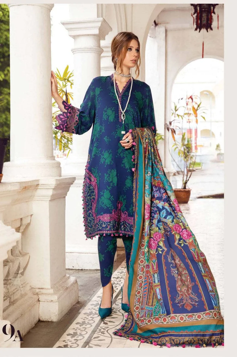 Maria B M Print Lawn Unstitched Printed Trouser With Chiffon Dupatta 3Pc (Green 9A)