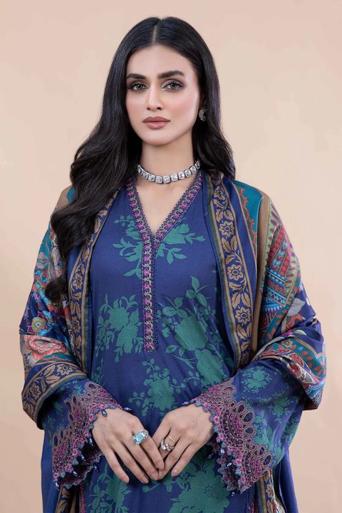 Maria B M Print Lawn Unstitched Printed Trouser With Chiffon Dupatta 3Pc (Green 9A)
