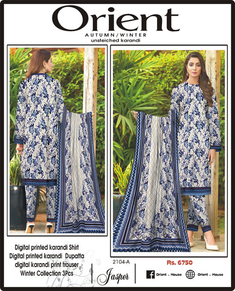 Orient Allover Karandi Heavy Danedaar 3Pcs Whiteblue Pastle Hit designs